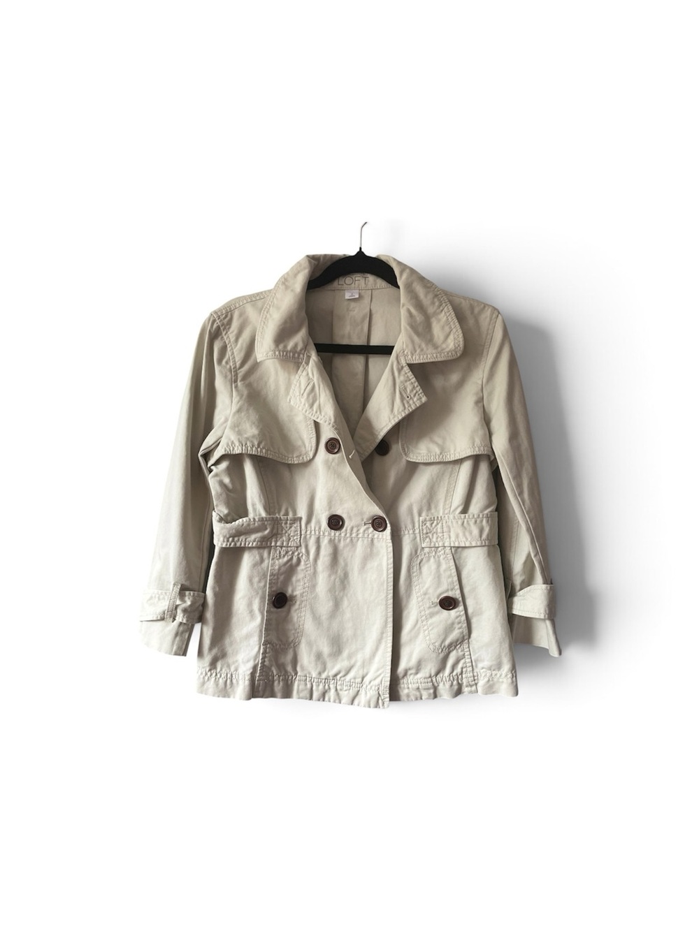 LOFT Size 2 Cotton Linen Cropped Trench Jacket Beige Tan